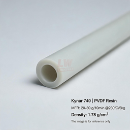 [006-100272-000] Arkema - Kynar 740 / 聚偏二氟乙烯树脂 / Polyvinylidene Fluoride (PVDF) ResinKynar 740 是一种中等粘度的聚偏二氟乙烯（PVDF）均聚物，通常用于注塑成型和挤出成型。典型熔体流动速率（MFR）在230°C/5kg条件下约为20-30 g/10min，密度约为1.78 g/cm³。